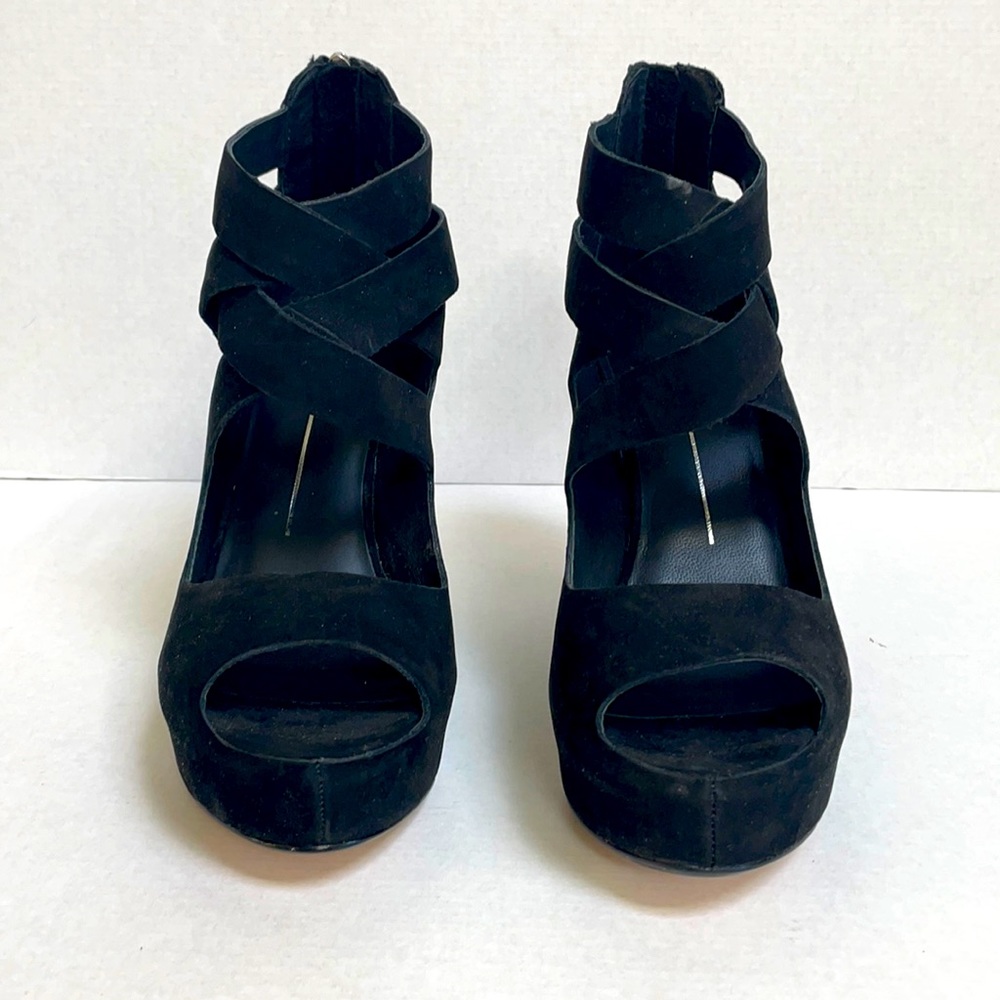 Dolce Vita “Jade” black suede wedge sandals sz 8